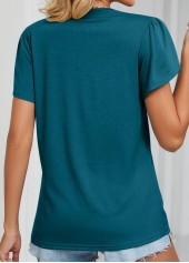 Blackish Green tops,Contrast Color tops,Patchwork Blackish Green V Neck T Shirt