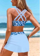 Light Blue swimwear,Contrast Color swimwear,ROTITA Criss Cross Light Blue Mid Waisted Bikini Set