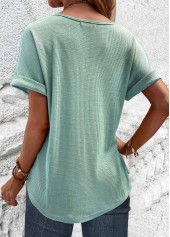Sage Green tops,White tops,Contrast Color tops,ROTITA Patchwork Sage Green V Neck T Shirt