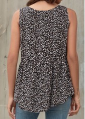 Black tops,Ditsy Floral tops,Smocked Ditsy Floral Print Black Tank Top