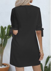 Black dresses,Plain Color dresses,Patchwork Black Short H Shape V Neck Dress