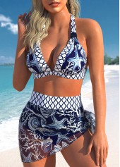 Navy swimwear,Animal Print swimwear,ROTITA Mesh Navy Animal Print High Waisted Bikini Set