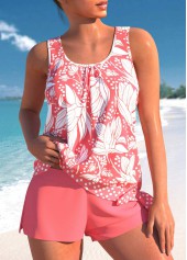ROTITA Ensemble de tankini taille moyenne à imprimé floral et nœud papillon corail