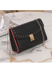 Black accessories,Plain Color accessories,Black Chains Rivet Turnlock Shoulder Bag