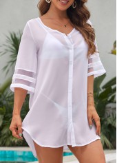 Button Mesh Stitching White Cover Up