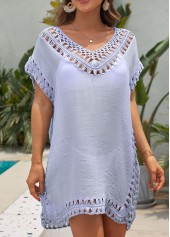 Light Blue swimwear,Plain Color swimwear,Weave Cage Neck Light Blue Cover Up