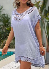 Light Blue swimwear,Plain Color swimwear,Weave Cage Neck Light Blue Cover Up