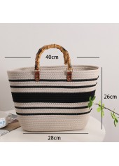 White accessories,Striped accessories,Striped Contrast White Open Hand Bag