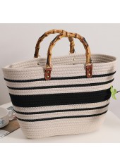 White accessories,Striped accessories,Striped Contrast White Open Hand Bag