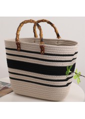 White accessories,Striped accessories,Striped Contrast White Open Hand Bag