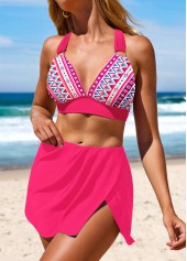 Hot Pink swimwear,Geometric swimwear,Chevron swimwear,Striped swimwear,Dot swimwear,ROTITA Circular Ring Hot Pink Geometric Print Bikini Set