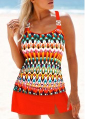 ROTITA Patchwork Orange Tribal Print Mid Waisted Tankini Set