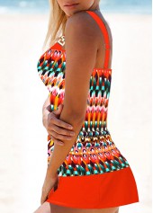 Orange swimwear,Tribal swimwear,ROTITA Patchwork Orange Tribal Print Mid Waisted Tankini Set