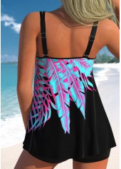 Black swimwear,Plants swimwear,ROTITA Patchwork Black Tropical Plants Print Tankini Top