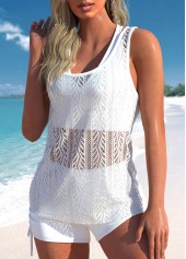 White plus size,Plain Color plus size,ROTITA Plus Size High Waisted Three-piece White Top