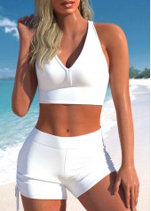 White plus size,Plain Color plus size,ROTITA Plus Size High Waisted Three-piece White Top