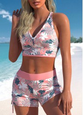 Pink plus size,Floral plus size,Plants plus size,ROTITA Plus Size Mid Waisted Criss Cross Top