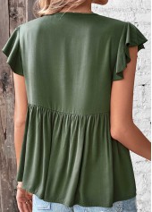 Blackish Green tops,Plain Color tops,Ruched Blackish Green V Neck T Shirt