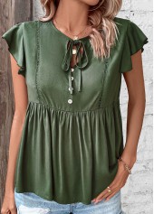 Blackish Green tops,Plain Color tops,Ruched Blackish Green V Neck T Shirt