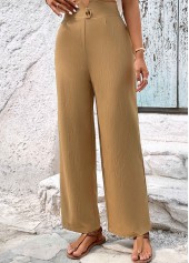 Light Camel bottoms,Plain Color bottoms,Button Light Camel High Waisted Pants