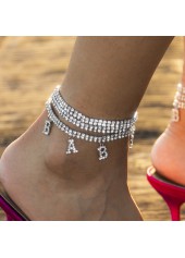Silvery White jewelry,Other jewelry,Layered Letter Rhinestone Silvery White Anklet