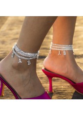Layered Letter Rhinestone Silvery White Anklet