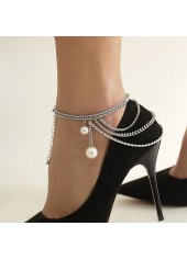 Silvery White Pearl Detail Layered Anklet