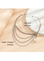 Silvery White jewelry,Contrast Color jewelry,Silvery White Pearl Detail Layered Anklet