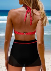 Coral swimwear,Black swimwear,Contrast Color swimwear,ROTITA Mesh Coral High Waisted Bikini Set