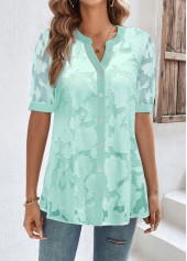 ROTITA Button Mint Green Split Neck Short Sleeve Blouse