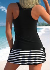 Black swimwear,White swimwear,Striped swimwear,Geometric swimwear,ROTITA Drawstring Black Striped Mid Waisted Tankini Set