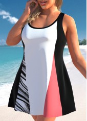 White plus size,Striped plus size,ROTITA Plus Size Patchwork Wave Pattern Print Swimdress Top
