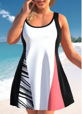 ROTITA Plus Size Patchwork Wave Pattern Print Swimdress Top-No Bottom