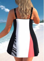 White plus size,Striped plus size,ROTITA Plus Size Patchwork Wave Pattern Print Swimdress Top