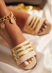 Striped Beige Falt Open Toe Sliders