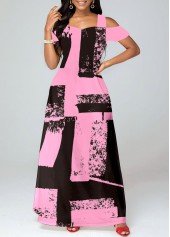 Pink plus size,Graphic plus size,ROTITA Plus Size Pocket Pink Graffiti Print Maxi Dress