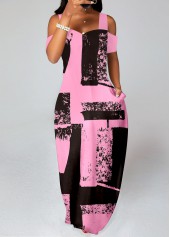 ROTITA Plus Size Pocket Pink Graffiti Print Maxi Dress