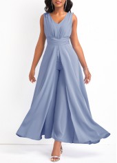 V Neck Layered Dusty Blue Ankle Length Jumpsuit
