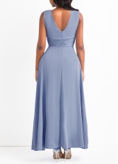 Dusty Blue jumpsuits & rompers,Plain Color jumpsuits & rompers,V Neck Layered Dusty Blue Ankle Length Jumpsuit