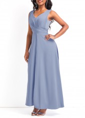 Dusty Blue jumpsuits & rompers,Plain Color jumpsuits & rompers,V Neck Layered Dusty Blue Ankle Length Jumpsuit