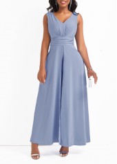 Dusty Blue jumpsuits & rompers,Plain Color jumpsuits & rompers,V Neck Layered Dusty Blue Ankle Length Jumpsuit
