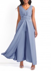 Dusty Blue jumpsuits & rompers,Plain Color jumpsuits & rompers,V Neck Layered Dusty Blue Ankle Length Jumpsuit