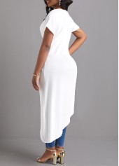 White tops,Plain Color tops,Twist White Round Neck Short Sleeve Blouse