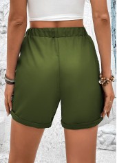 Olive Green bottoms,Plain Color bottoms,Pocket Olive Green Drawastring High Waisted Shorts