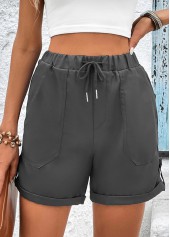 Graue Shorts mit hoher Taille und Kordelzug und Tasche