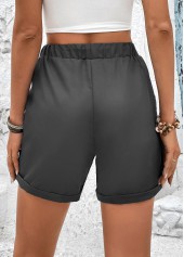 Grey bottoms,Plain Color bottoms,Pocket Grey Drawastring High Waisted Shorts