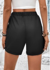Black bottoms,Plain Color bottoms,Pocket Black Drawastring High Waisted Shorts