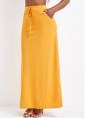 Ginger bottoms,Plain Color bottoms,Pocket Ginger Drawastring A Line Maxi Skirt