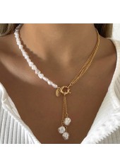 Asymmetric Pearl Detail Gold Chain Necklace