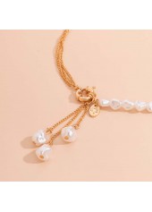 Gold jewelry,White jewelry,Contrast Color jewelry,Asymmetric Pearl Detail Gold Chain Necklace
